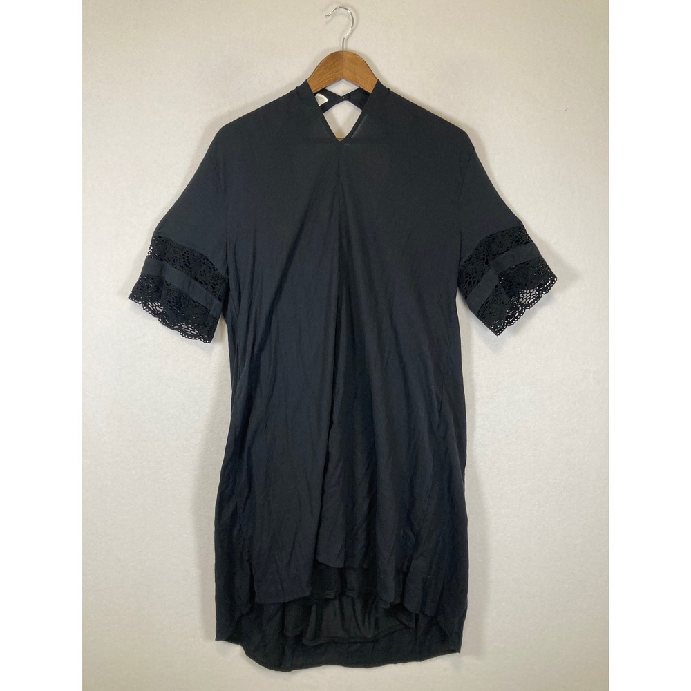 NWT Old Navy Women XL Black Crochet Lace Sleeve High-Low Shift Dress Tunic